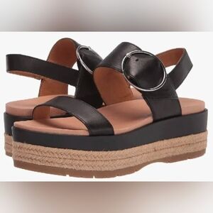 UGG April Black Espadrilles Leather Sandals Size 11 Used Exc MSRP $130